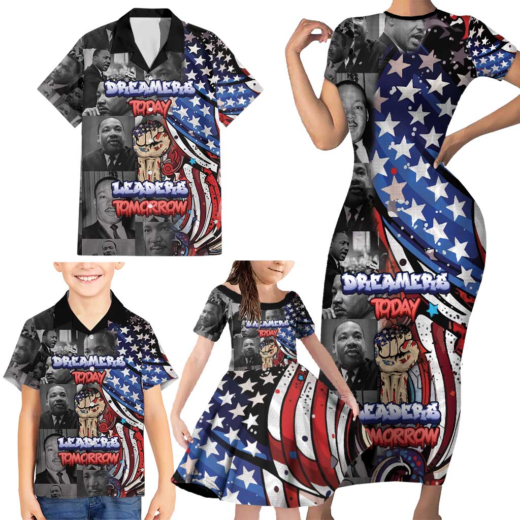 Martin Luther King Jr Day Family Matching Short Sleeve Bodycon Dress and Hawaiian Shirt Dreamers Today Leaders Tomorrow - Wonder Print Shop