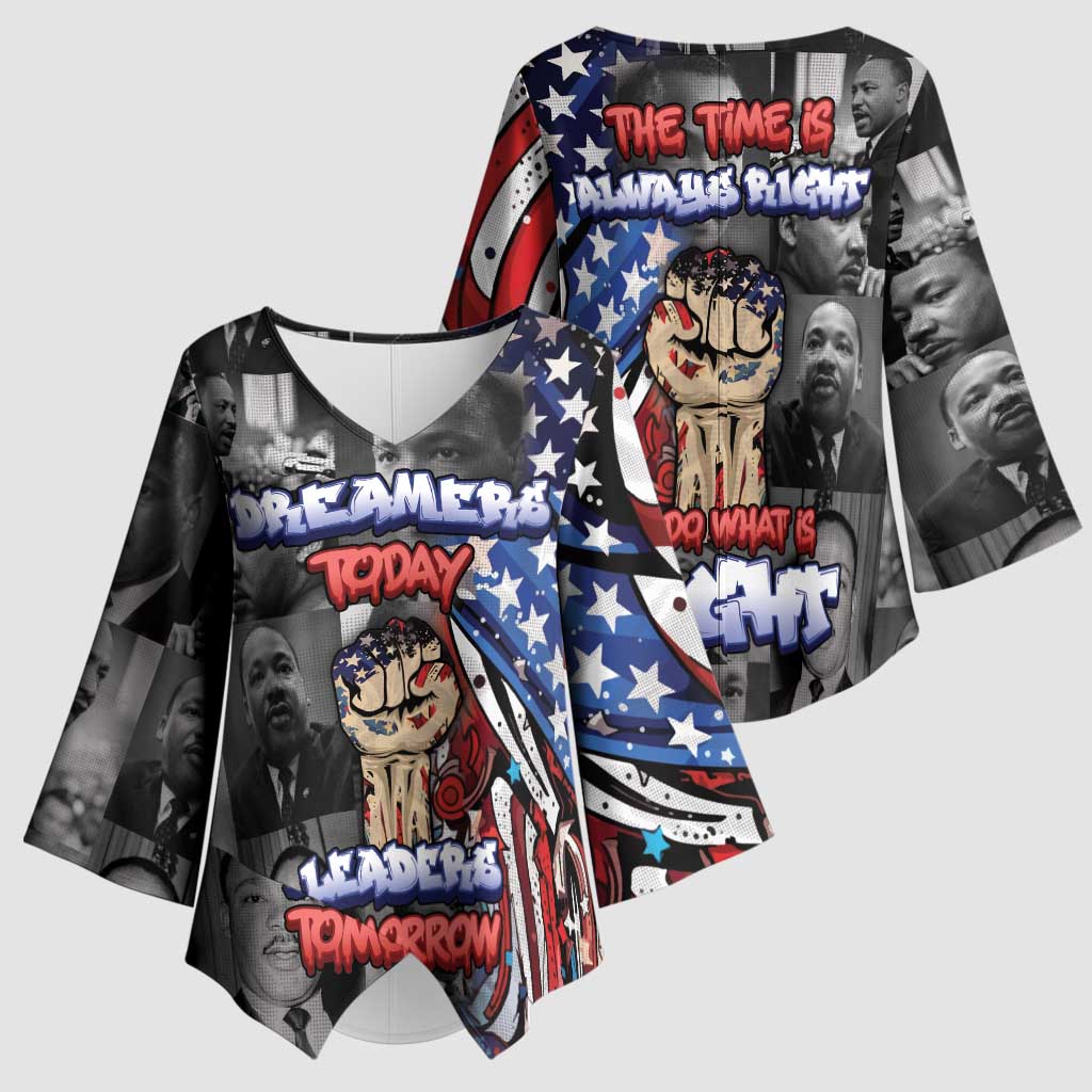 Martin Luther King Jr Day Kimono Sleeve Blouse Dreamers Today Leaders Tomorrow - Wonder Print Shop