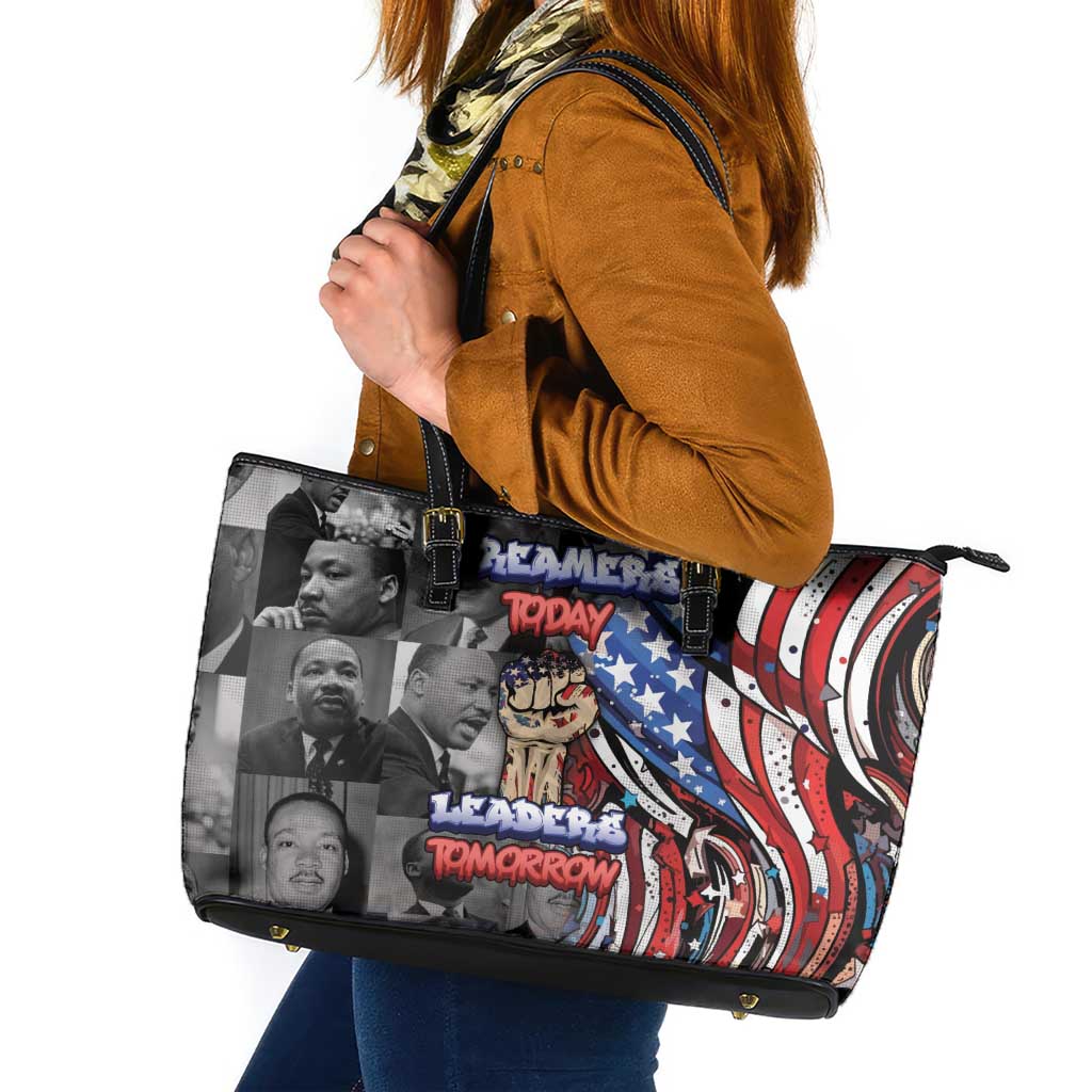 Martin Luther King Jr Day Leather Tote Bag Dreamers Today Leaders Tomorrow - Wonder Print Shop