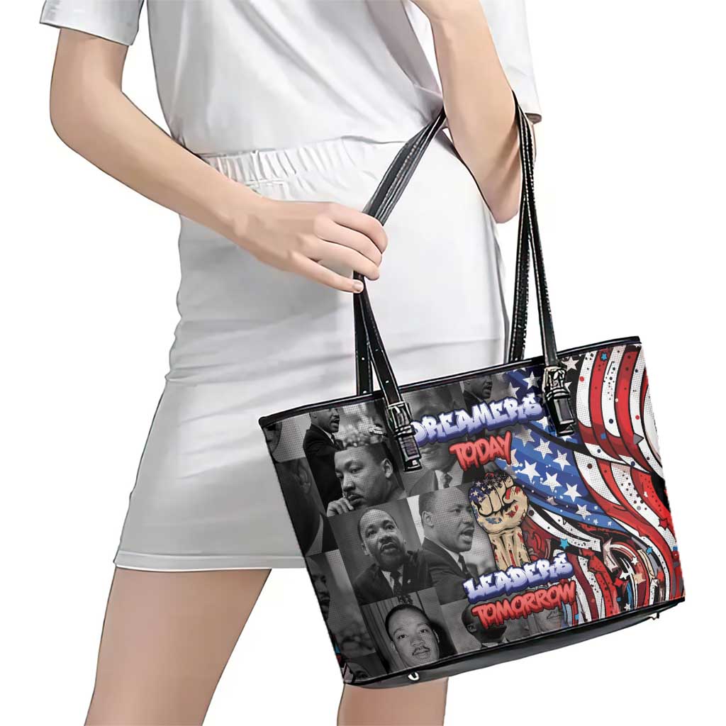 Martin Luther King Jr Day Leather Tote Bag Dreamers Today Leaders Tomorrow - Wonder Print Shop
