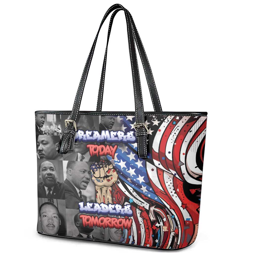 Martin Luther King Jr Day Leather Tote Bag Dreamers Today Leaders Tomorrow - Wonder Print Shop