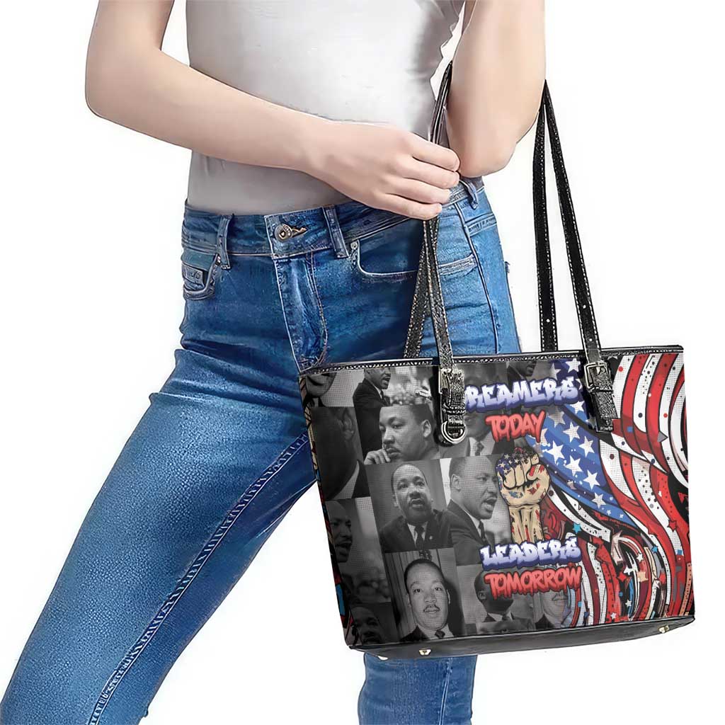 Martin Luther King Jr Day Leather Tote Bag Dreamers Today Leaders Tomorrow - Wonder Print Shop