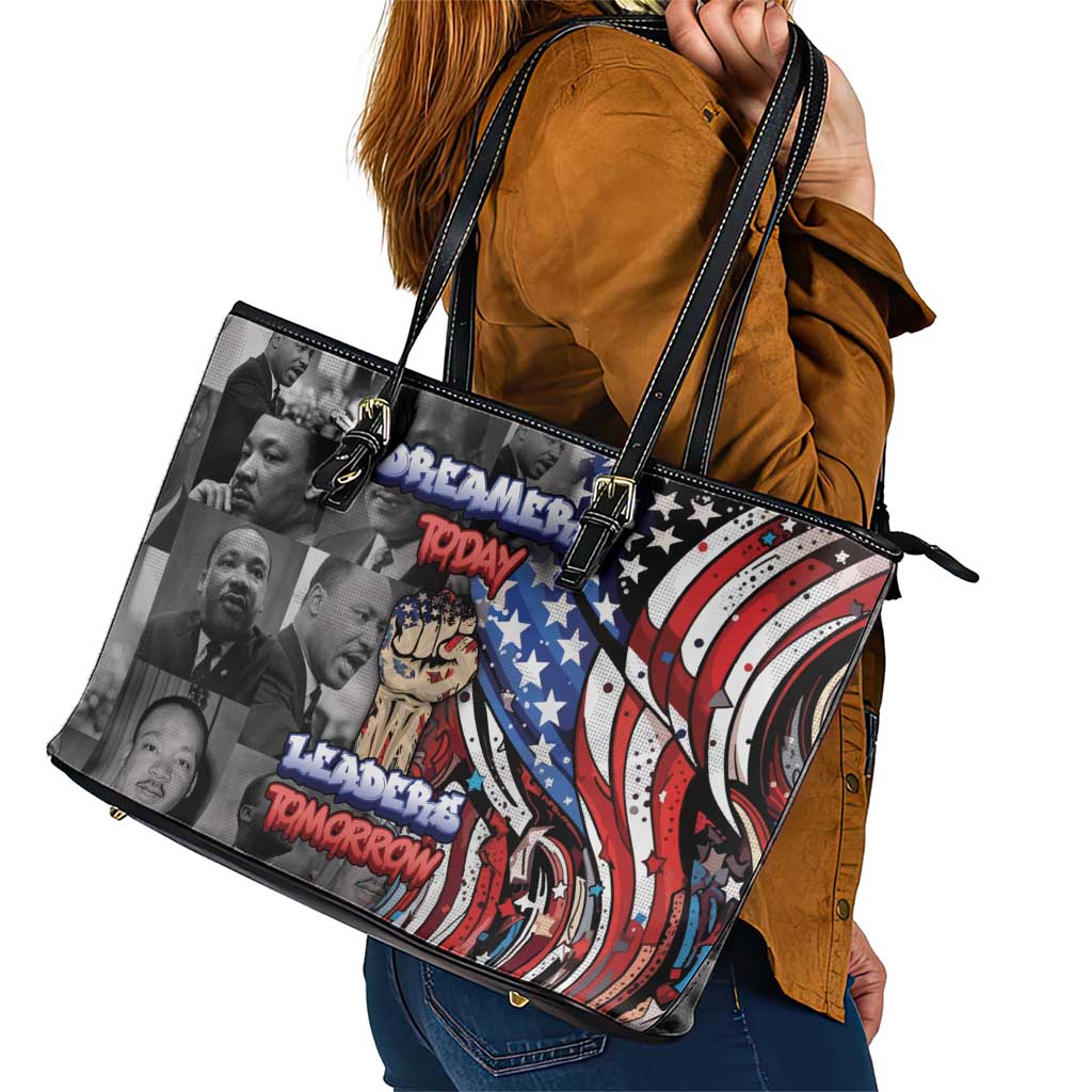 Martin Luther King Jr Day Leather Tote Bag Dreamers Today Leaders Tomorrow - Wonder Print Shop