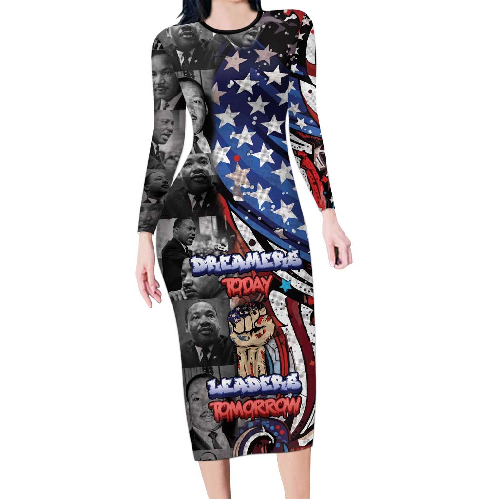 Martin Luther King Jr Day Long Sleeve Bodycon Dress Dreamers Today Leaders Tomorrow - Wonder Print Shop