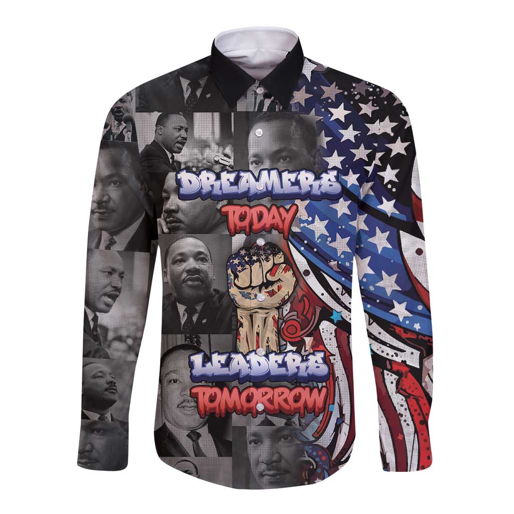 Martin Luther King Jr Day Long Sleeve Button Shirt Dreamers Today Leaders Tomorrow - Wonder Print Shop