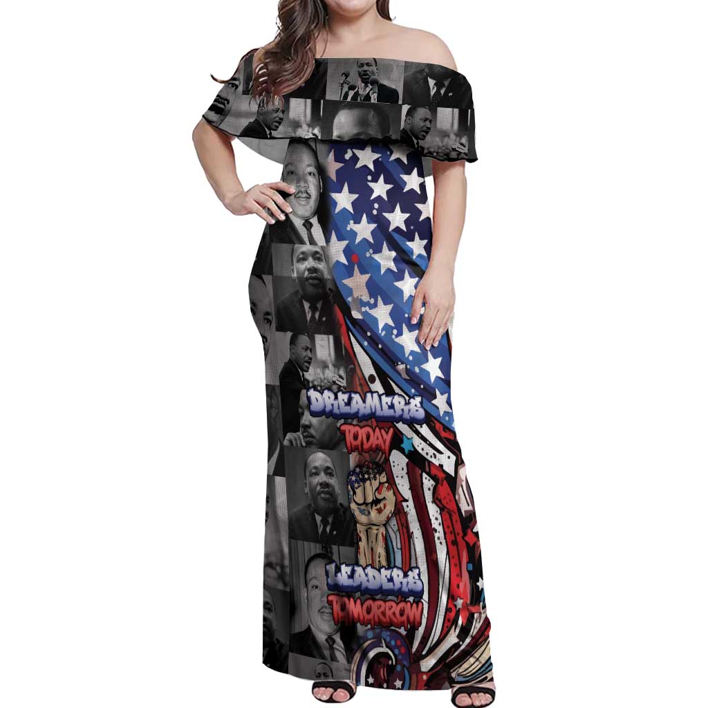 Martin Luther King Jr Day Off Shoulder Maxi Dress Dreamers Today Leaders Tomorrow - Wonder Print Shop