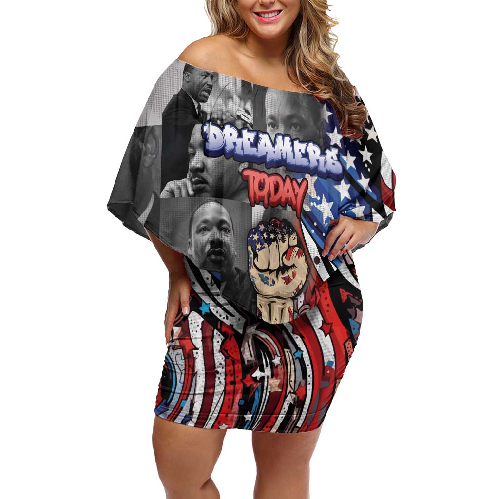 Martin Luther King Jr Day Off Shoulder Short Dress Dreamers Today Leaders Tomorrow - Wonder Print Shop