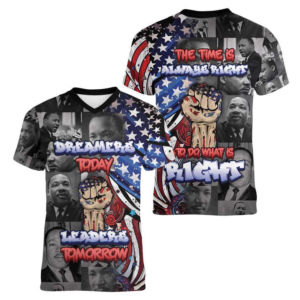 Martin Luther King Jr Day Women V-Neck T-Shirt Dreamers Today Leaders Tomorrow - Wonder Print Shop