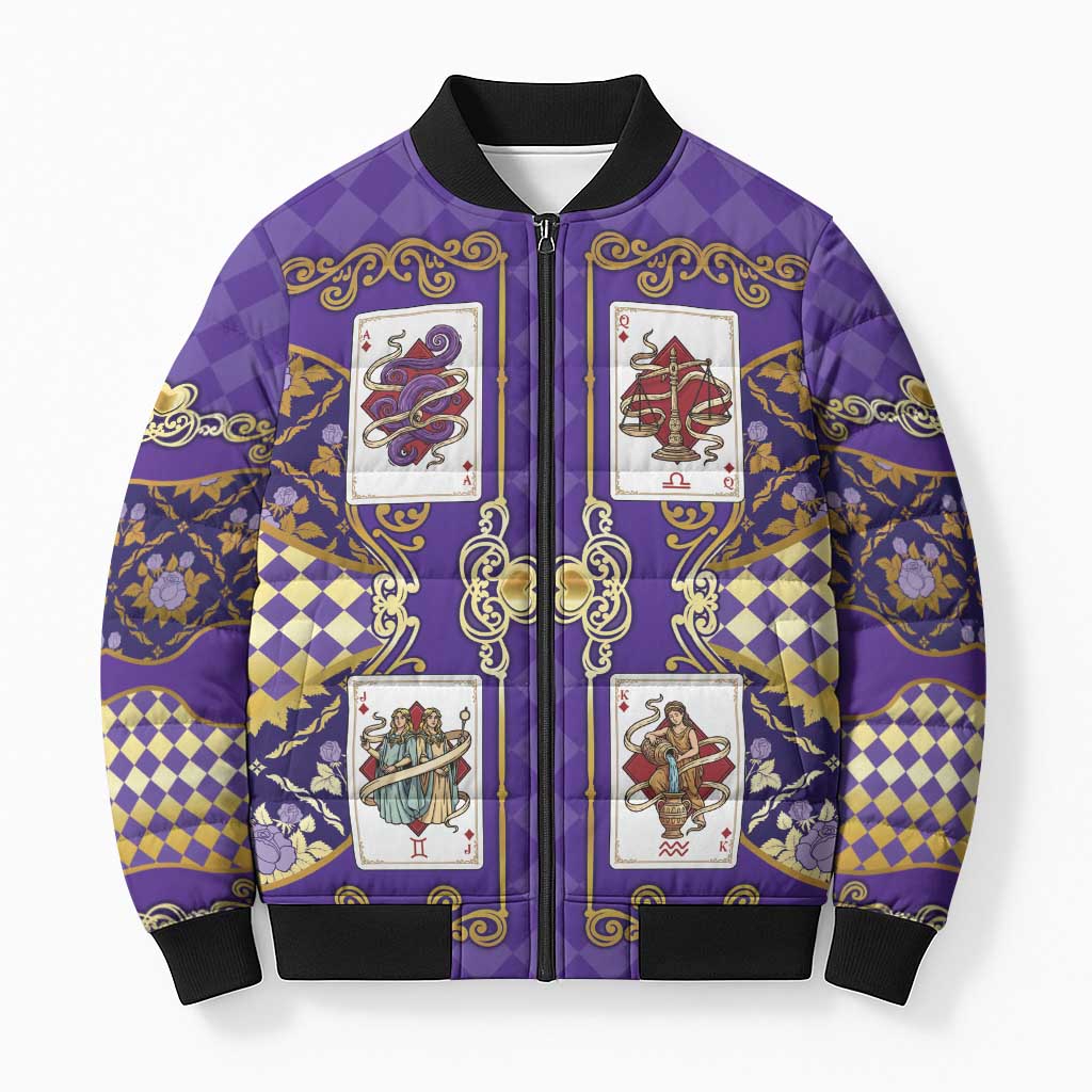 Zodiac Signs Bomber Puffer Jacket The Air Element Baroque Diamonds Card