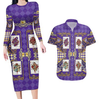 Zodiac Signs Couples Matching Long Sleeve Bodycon Dress and Hawaiian Shirt The Air Element Baroque Diamonds Card