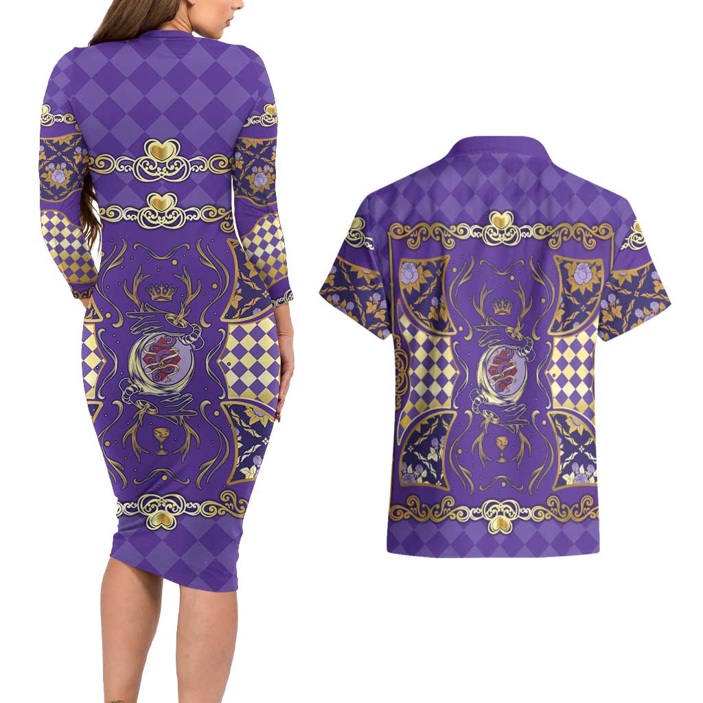 Zodiac Signs Couples Matching Long Sleeve Bodycon Dress and Hawaiian Shirt The Air Element Baroque Diamonds Card
