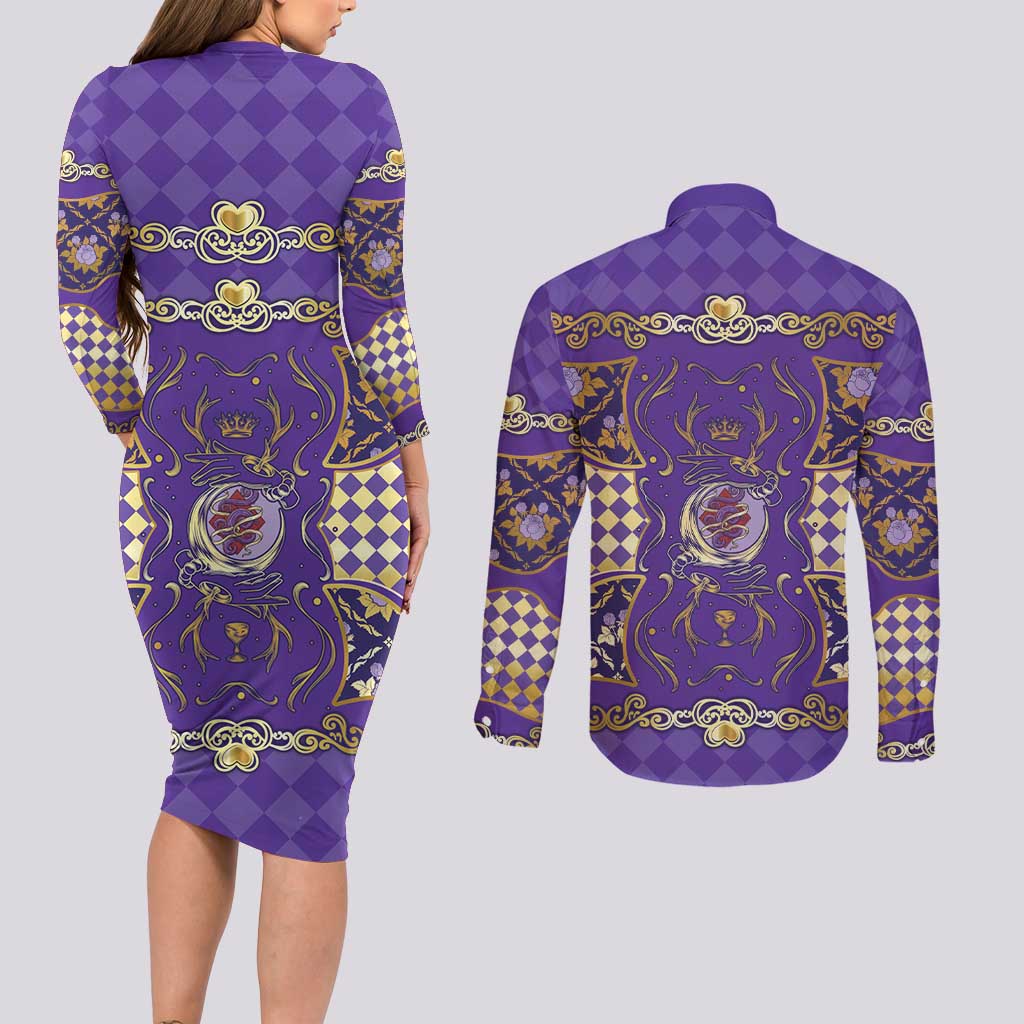 Zodiac Signs Couples Matching Long Sleeve Bodycon Dress and Long Sleeve Button Shirt The Air Element Baroque Diamonds Card