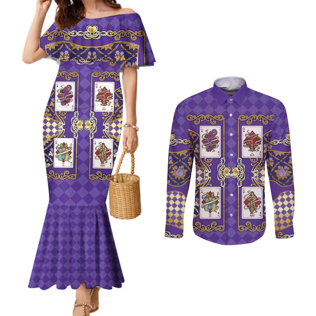 Zodiac Signs Couples Matching Mermaid Dress and Long Sleeve Button Shirt The Air Element Baroque Diamonds Card