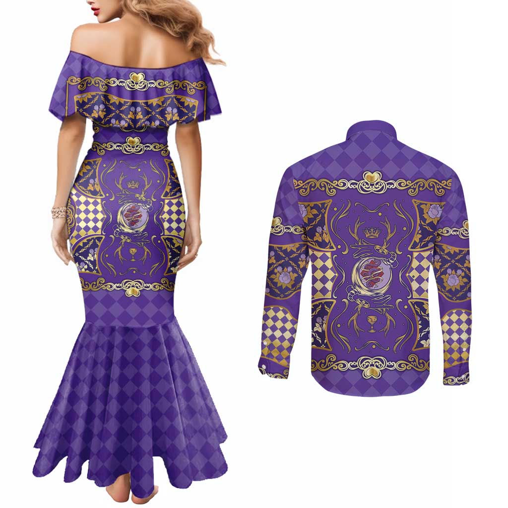 Zodiac Signs Couples Matching Mermaid Dress and Long Sleeve Button Shirt The Air Element Baroque Diamonds Card