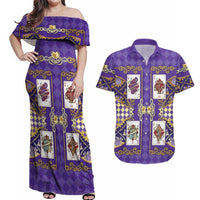 Zodiac Signs Couples Matching Off Shoulder Maxi Dress and Hawaiian Shirt The Air Element Baroque Diamonds Card