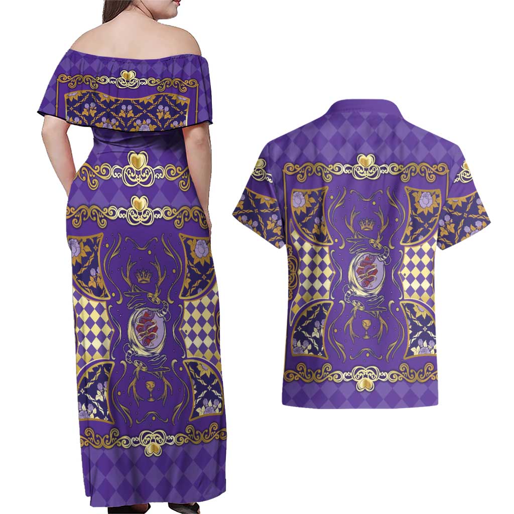 Zodiac Signs Couples Matching Off Shoulder Maxi Dress and Hawaiian Shirt The Air Element Baroque Diamonds Card