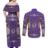 Zodiac Signs Couples Matching Off Shoulder Maxi Dress and Long Sleeve Button Shirt The Air Element Baroque Diamonds Card