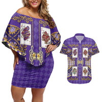 Zodiac Signs Couples Matching Off Shoulder Short Dress and Hawaiian Shirt The Air Element Baroque Diamonds Card
