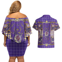 Zodiac Signs Couples Matching Off Shoulder Short Dress and Hawaiian Shirt The Air Element Baroque Diamonds Card