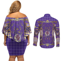 Zodiac Signs Couples Matching Off Shoulder Short Dress and Long Sleeve Button Shirt The Air Element Baroque Diamonds Card