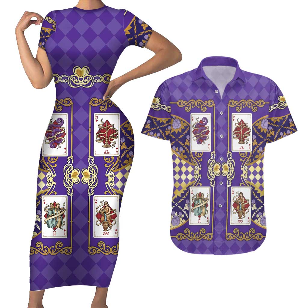 Zodiac Signs Couples Matching Short Sleeve Bodycon Dress and Hawaiian Shirt The Air Element Baroque Diamonds Card