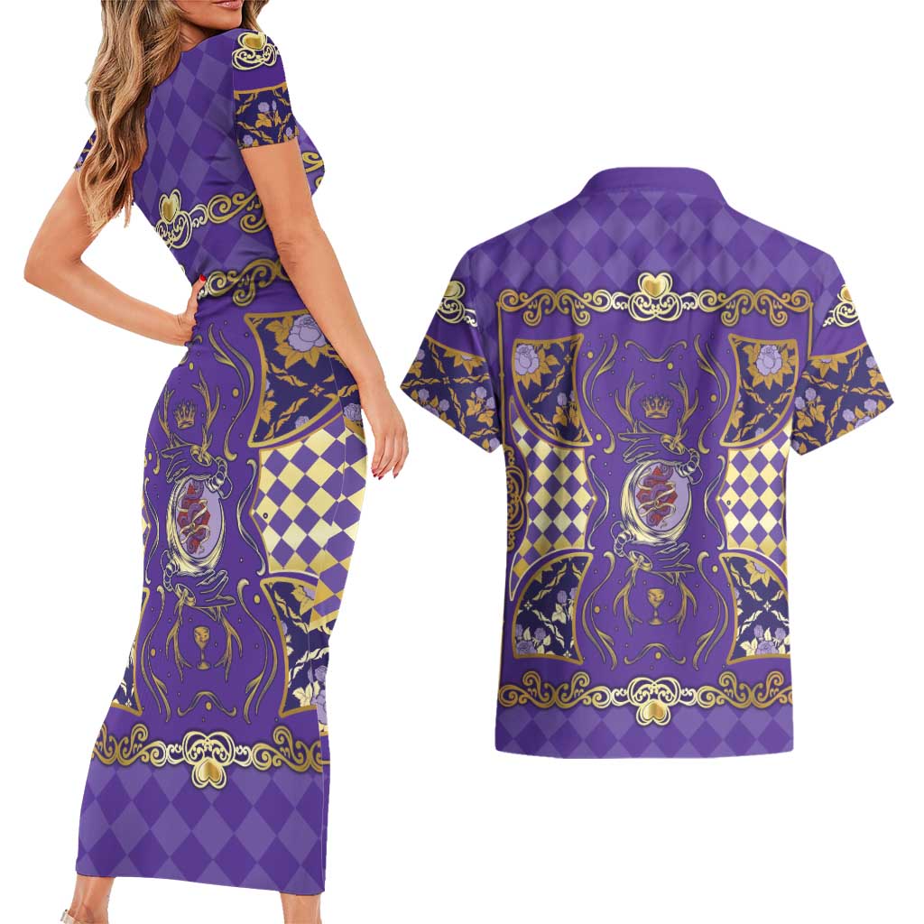 Zodiac Signs Couples Matching Short Sleeve Bodycon Dress and Hawaiian Shirt The Air Element Baroque Diamonds Card