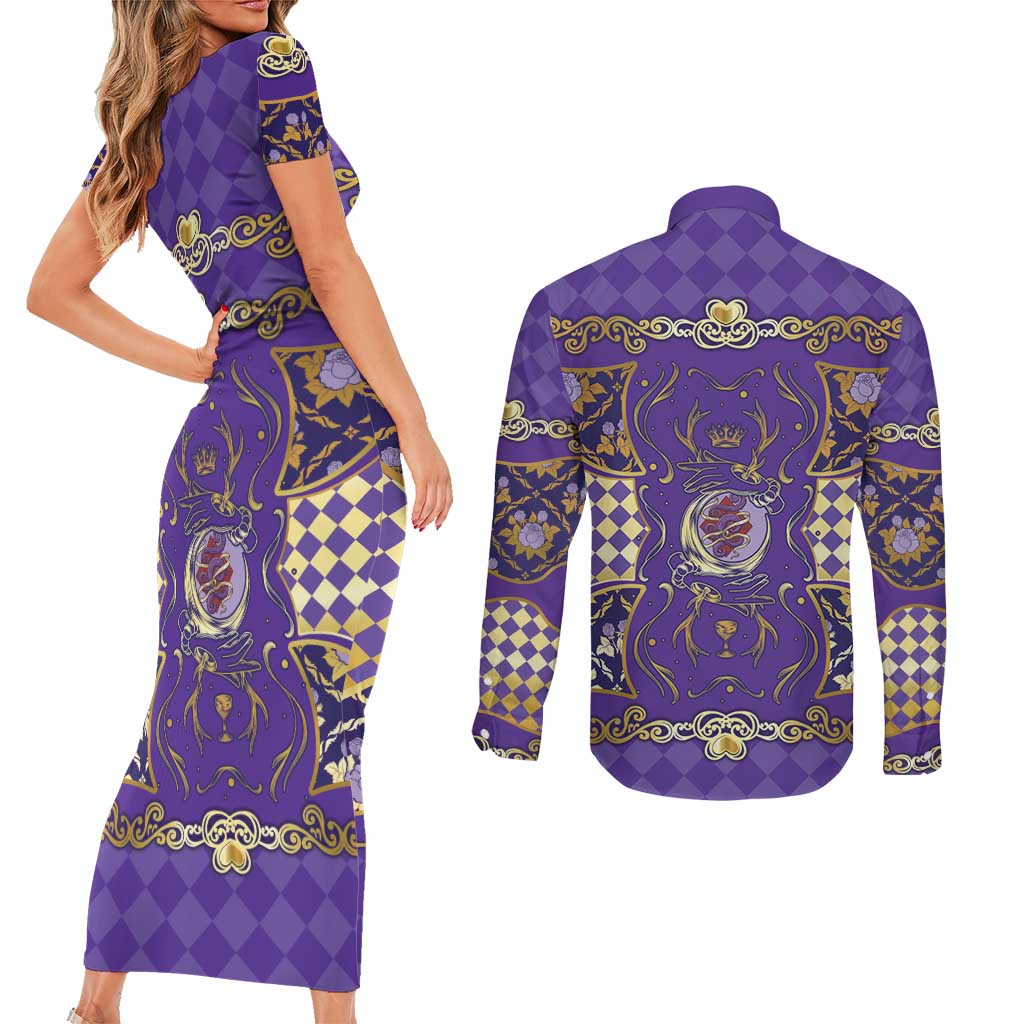 Zodiac Signs Couples Matching Short Sleeve Bodycon Dress and Long Sleeve Button Shirt The Air Element Baroque Diamonds Card