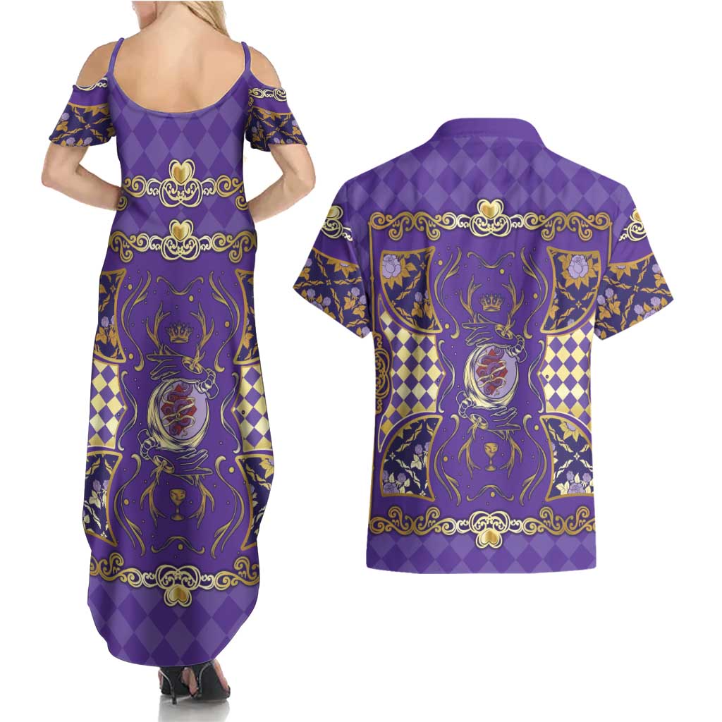 Zodiac Signs Couples Matching Summer Maxi Dress and Hawaiian Shirt The Air Element Baroque Diamonds Card