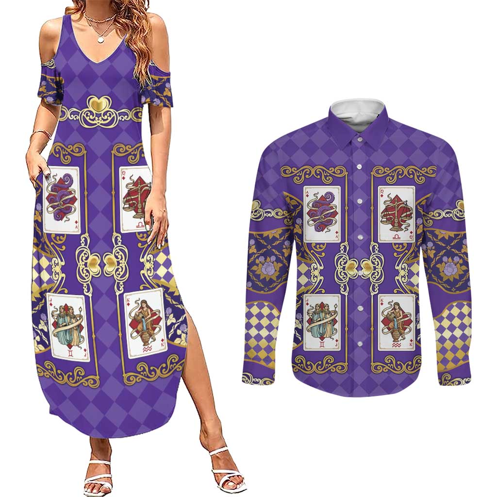 Zodiac Signs Couples Matching Summer Maxi Dress and Long Sleeve Button Shirt The Air Element Baroque Diamonds Card