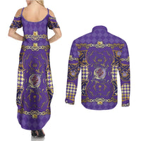 Zodiac Signs Couples Matching Summer Maxi Dress and Long Sleeve Button Shirt The Air Element Baroque Diamonds Card