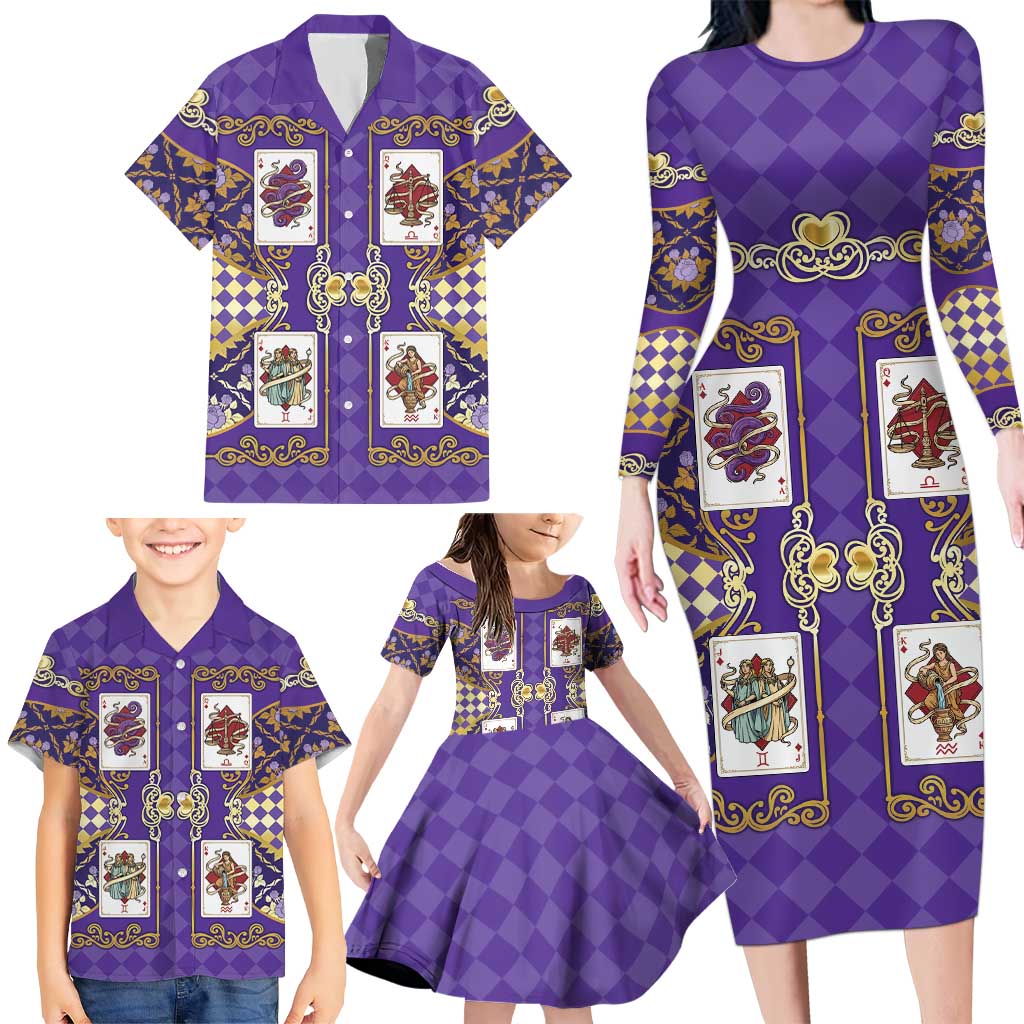Zodiac Signs Family Matching Long Sleeve Bodycon Dress and Hawaiian Shirt The Air Element Baroque Diamonds Card