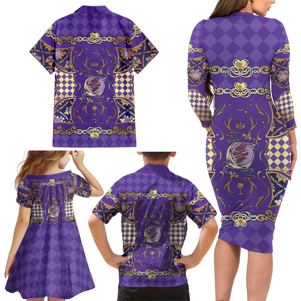 Zodiac Signs Family Matching Long Sleeve Bodycon Dress and Hawaiian Shirt The Air Element Baroque Diamonds Card