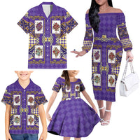Zodiac Signs Family Matching Off The Shoulder Long Sleeve Dress and Hawaiian Shirt The Air Element Baroque Diamonds Card
