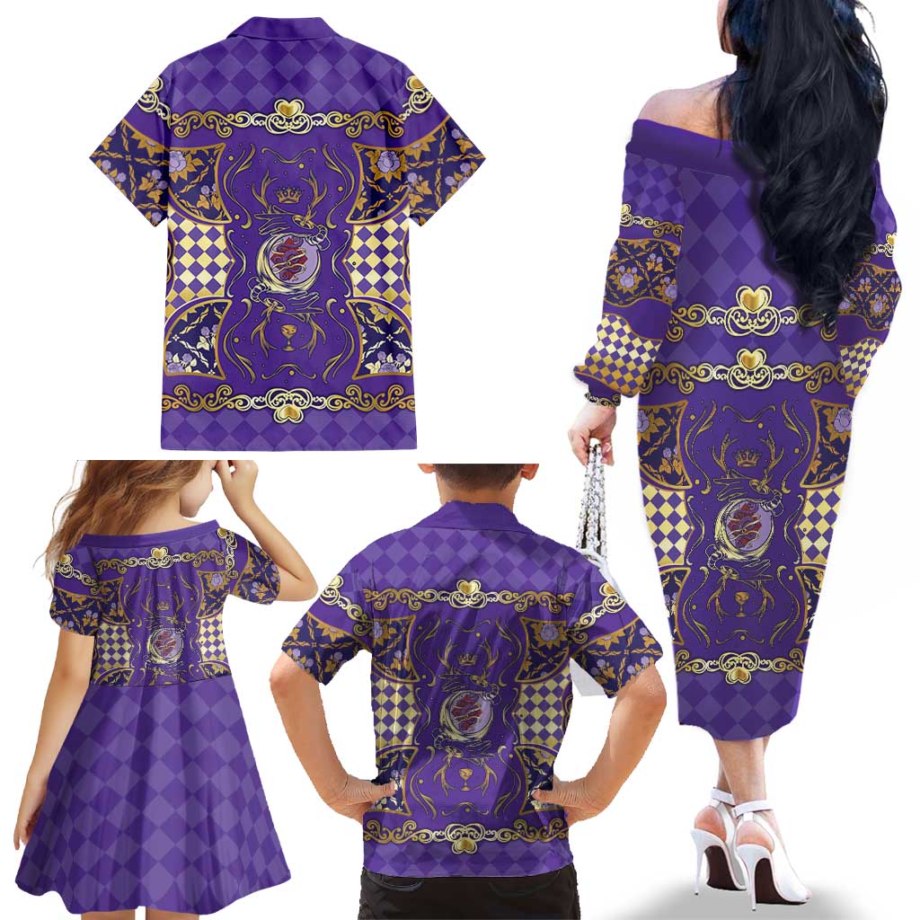 Zodiac Signs Family Matching Off The Shoulder Long Sleeve Dress and Hawaiian Shirt The Air Element Baroque Diamonds Card