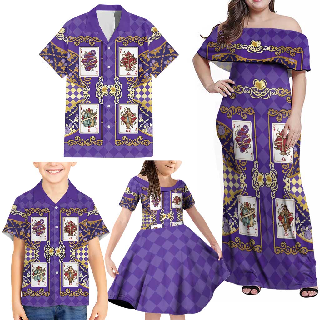 Zodiac Signs Family Matching Off Shoulder Maxi Dress and Hawaiian Shirt The Air Element Baroque Diamonds Card