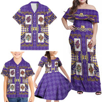 Zodiac Signs Family Matching Off Shoulder Maxi Dress and Hawaiian Shirt The Air Element Baroque Diamonds Card