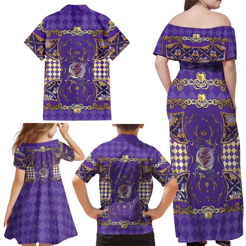Zodiac Signs Family Matching Off Shoulder Maxi Dress and Hawaiian Shirt The Air Element Baroque Diamonds Card
