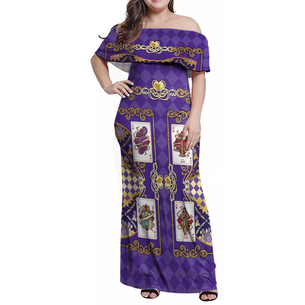 Zodiac Signs Family Matching Off Shoulder Maxi Dress and Hawaiian Shirt The Air Element Baroque Diamonds Card