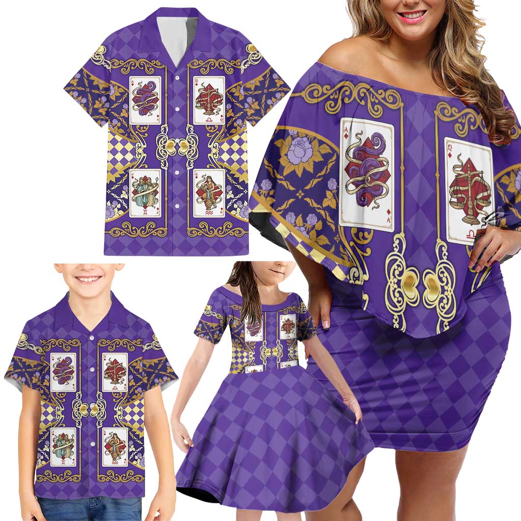 Zodiac Signs Family Matching Off Shoulder Short Dress and Hawaiian Shirt The Air Element Baroque Diamonds Card