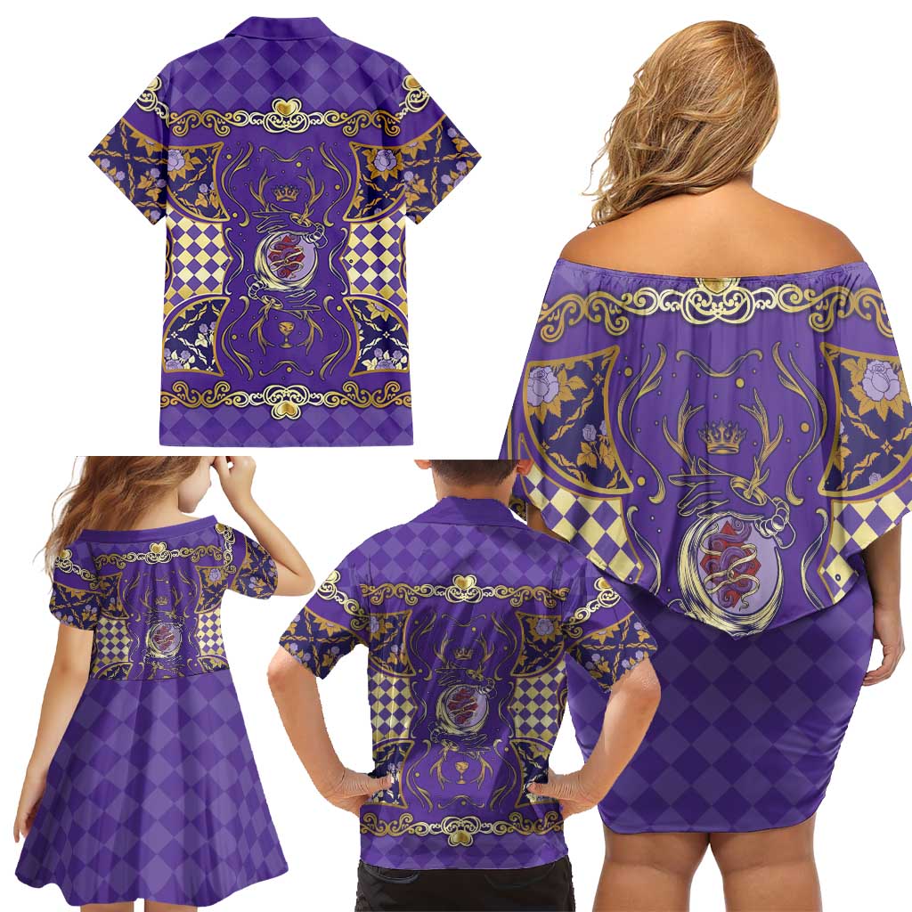 Zodiac Signs Family Matching Off Shoulder Short Dress and Hawaiian Shirt The Air Element Baroque Diamonds Card