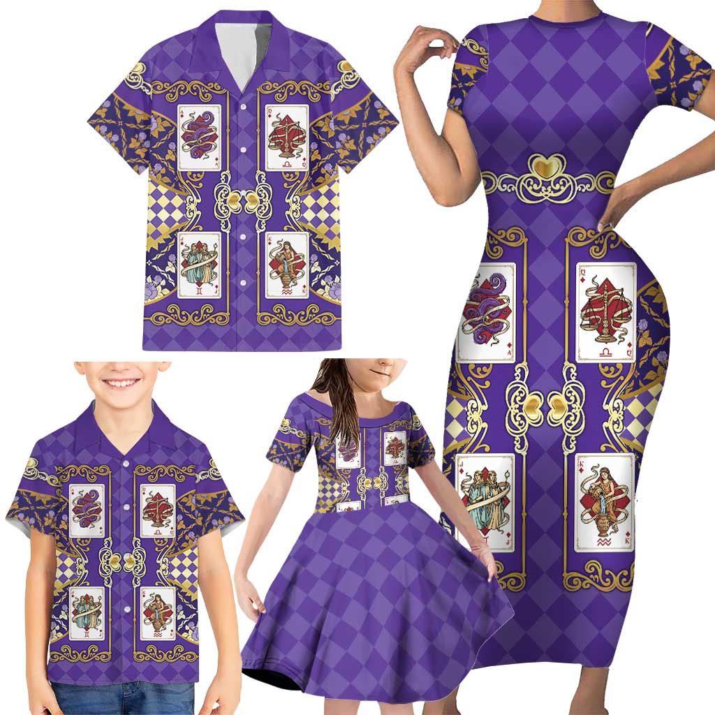 Zodiac Signs Family Matching Short Sleeve Bodycon Dress and Hawaiian Shirt The Air Element Baroque Diamonds Card