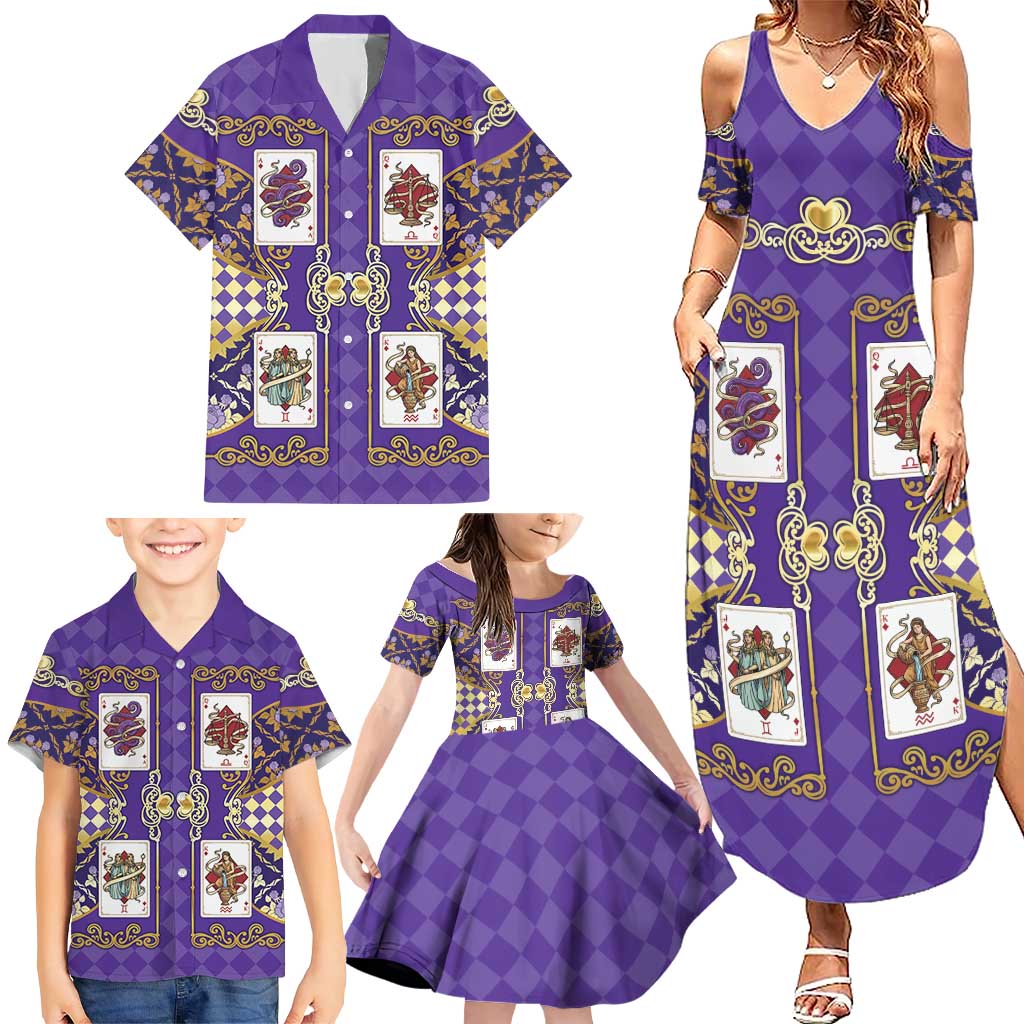 Zodiac Signs Family Matching Summer Maxi Dress and Hawaiian Shirt The Air Element Baroque Diamonds Card