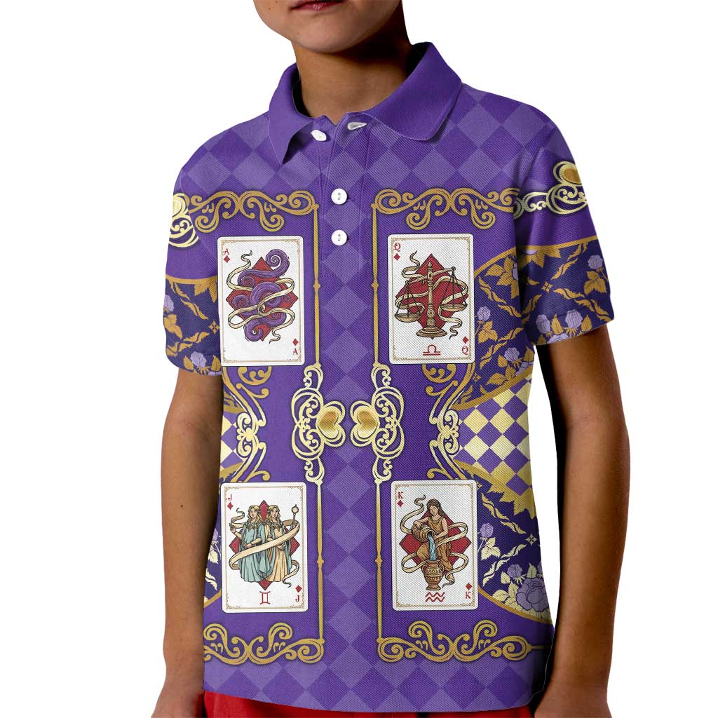 Zodiac Signs Kid Polo Shirt The Air Element Baroque Diamonds Card