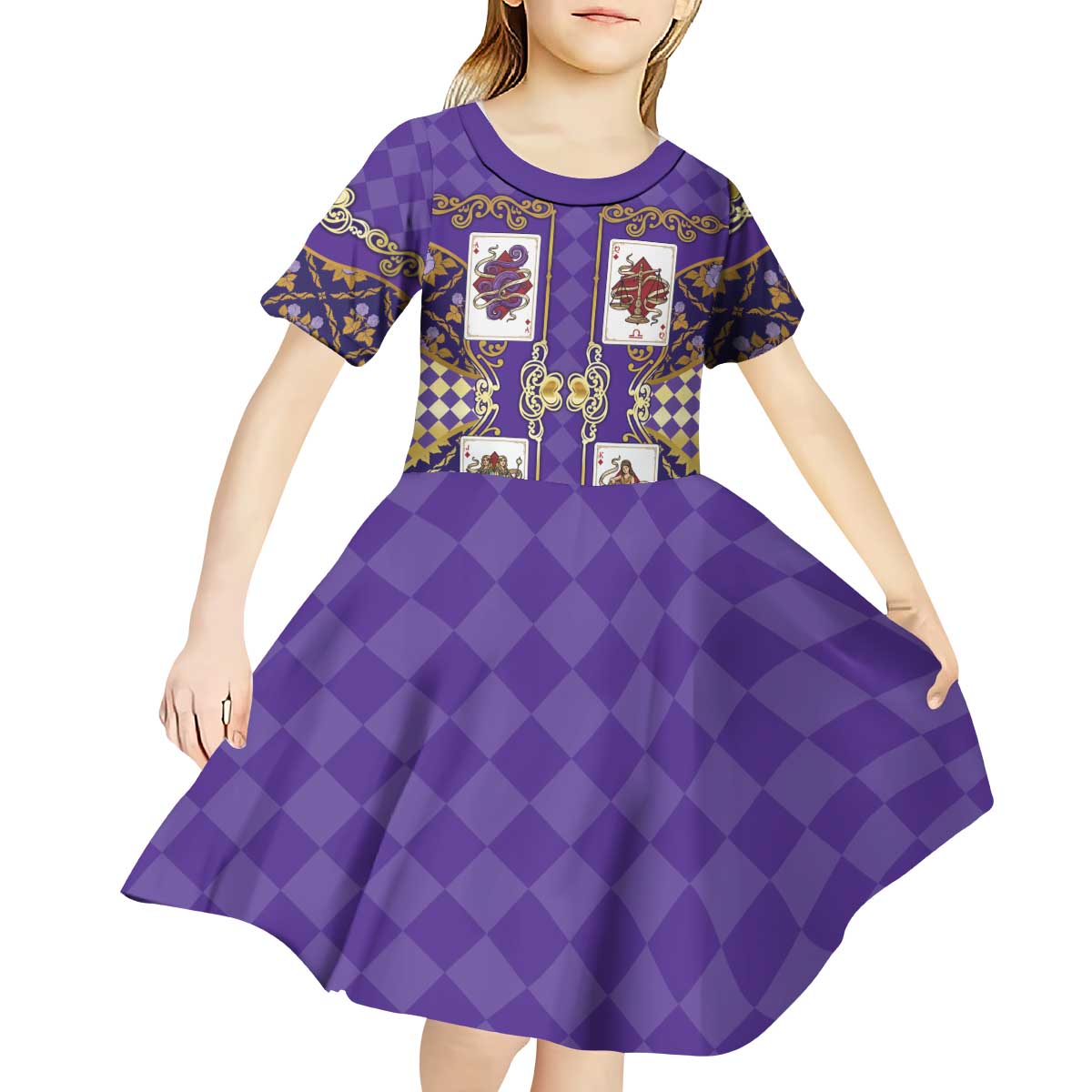 Zodiac Signs Kid Short Sleeve Dress The Air Element Baroque Diamonds Card