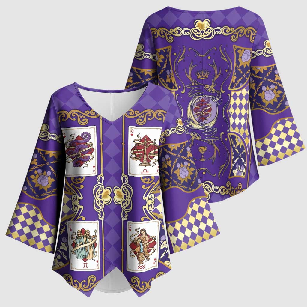 Zodiac Signs Kimono Sleeve Blouse The Air Element Baroque Diamonds Card