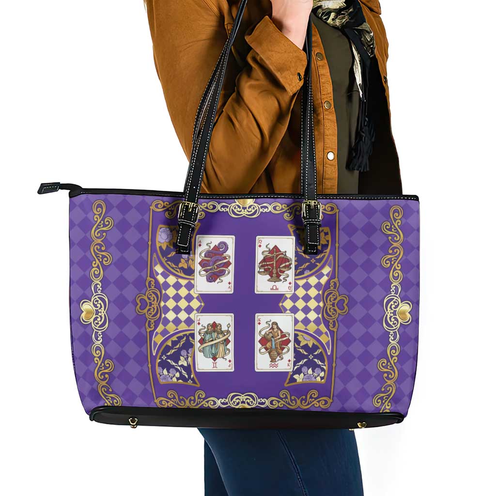 Zodiac Signs Leather Tote Bag The Air Element Baroque Diamonds Card