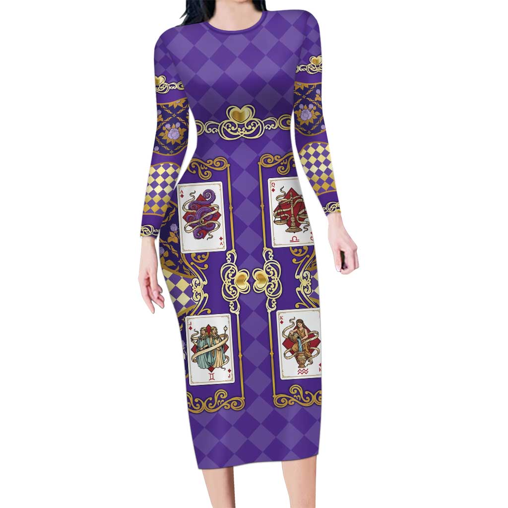 Zodiac Signs Long Sleeve Bodycon Dress The Air Element Baroque Diamonds Card