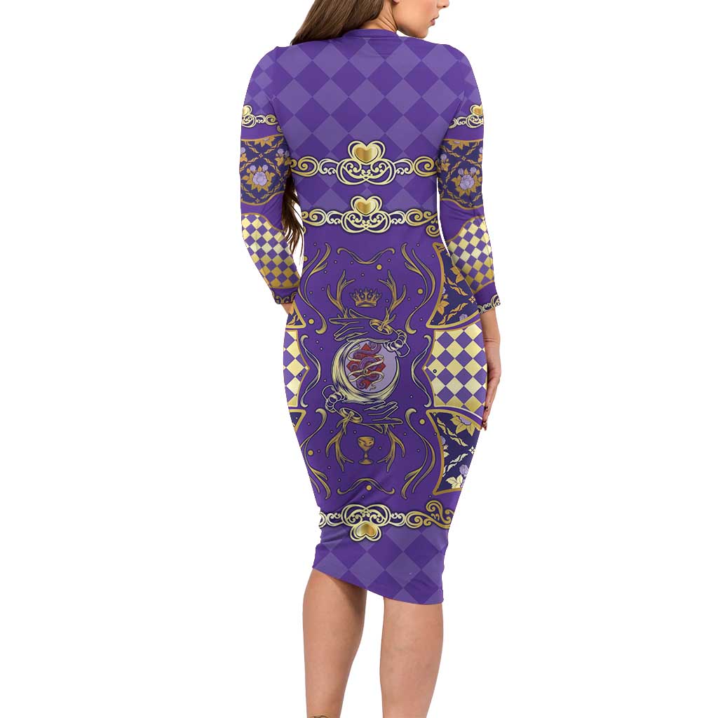 Zodiac Signs Long Sleeve Bodycon Dress The Air Element Baroque Diamonds Card