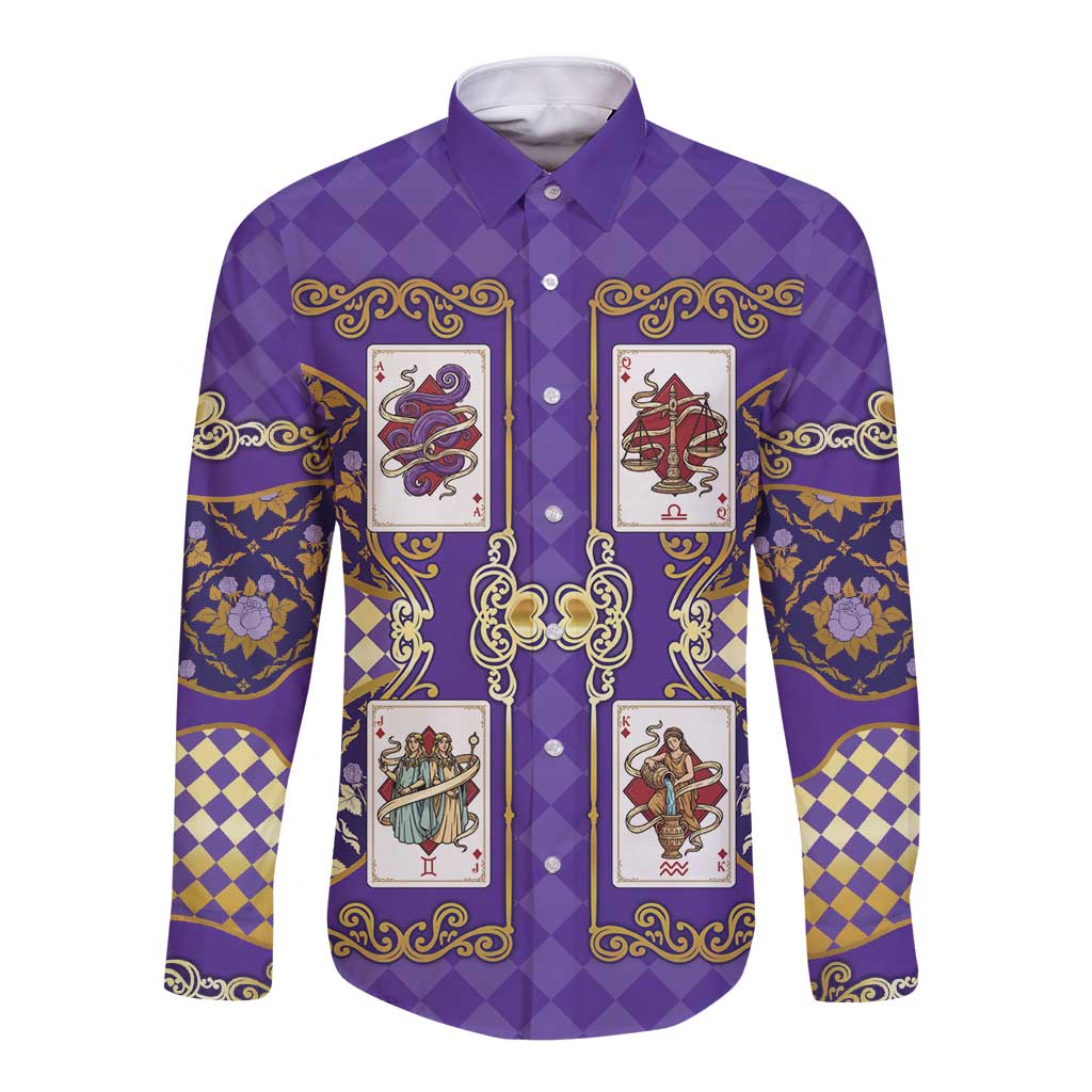 Zodiac Signs Long Sleeve Button Shirt The Air Element Baroque Diamonds Card