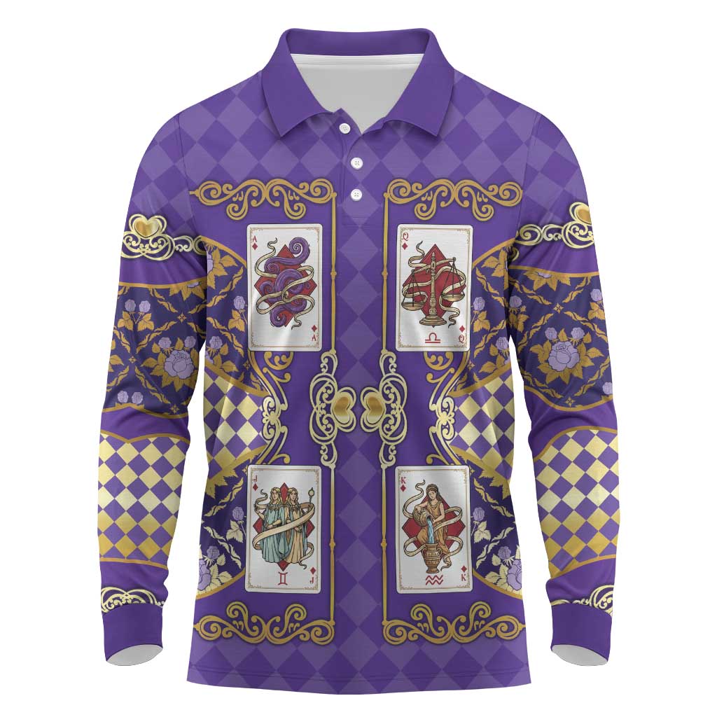 Zodiac Signs Long Sleeve Polo Shirt The Air Element Baroque Diamonds Card